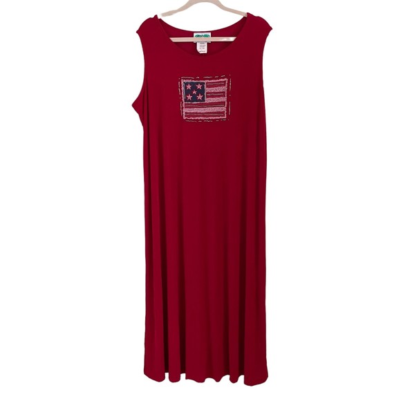 VTG Coconut Bay Womens 2X Maxi Dress Red Slinky Americana Flag 4th of July - Picture 1 of 5